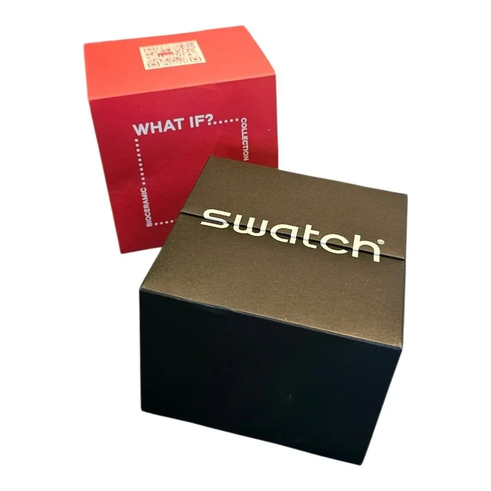SWATCH Watch WHAT IF? Green Bioceramic Square Swiss Day Date Working w/ Box